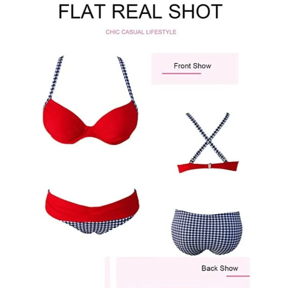 Actloe Women Color Block Bikini Swimsuit Two Pieces Swimwear Push up Bathing Sui - Picture 2 of 11